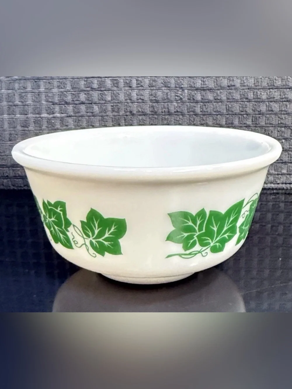 Vintage Hazel Atlas Milk Glass Green Ivy Mixing Bowls 6